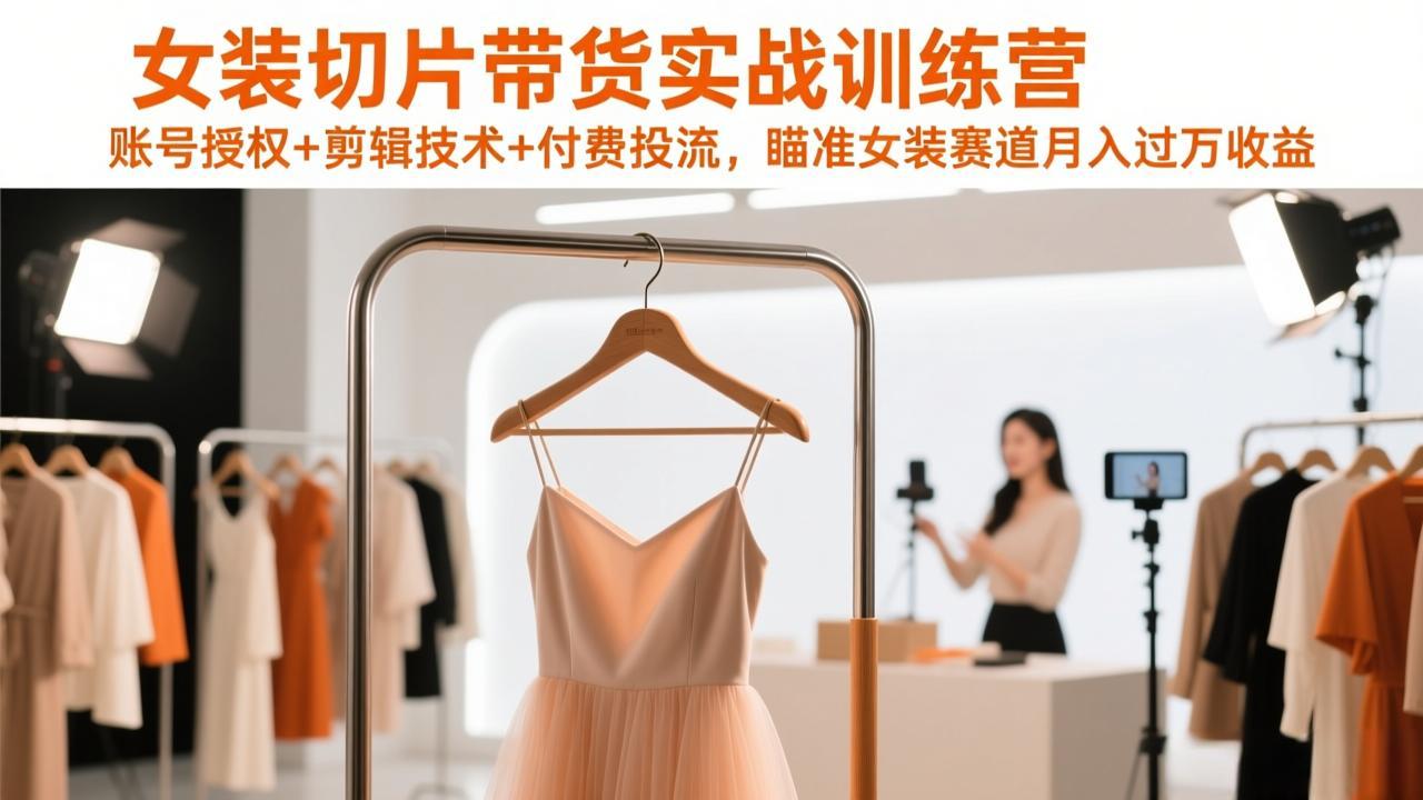 女装切片带货实战训练营，账号授权+剪辑技术+付费投流，瞄准女装赛道月入过万收益-萧谦网创
