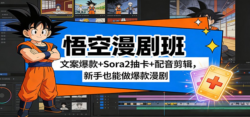 悟空漫剧班：文案爆款+Sora2抽卡+配音剪辑，新手也能做爆款漫剧-萧谦网创